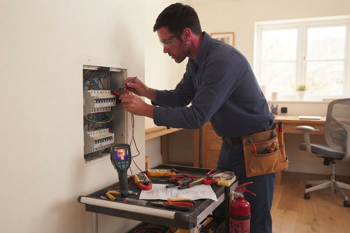 Électricien en intervention sur un tableau électrique à Labenne